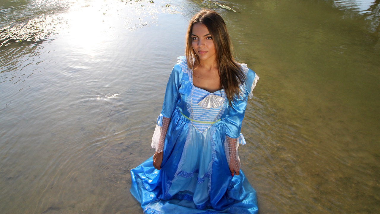 Image - girl princess lake water dress