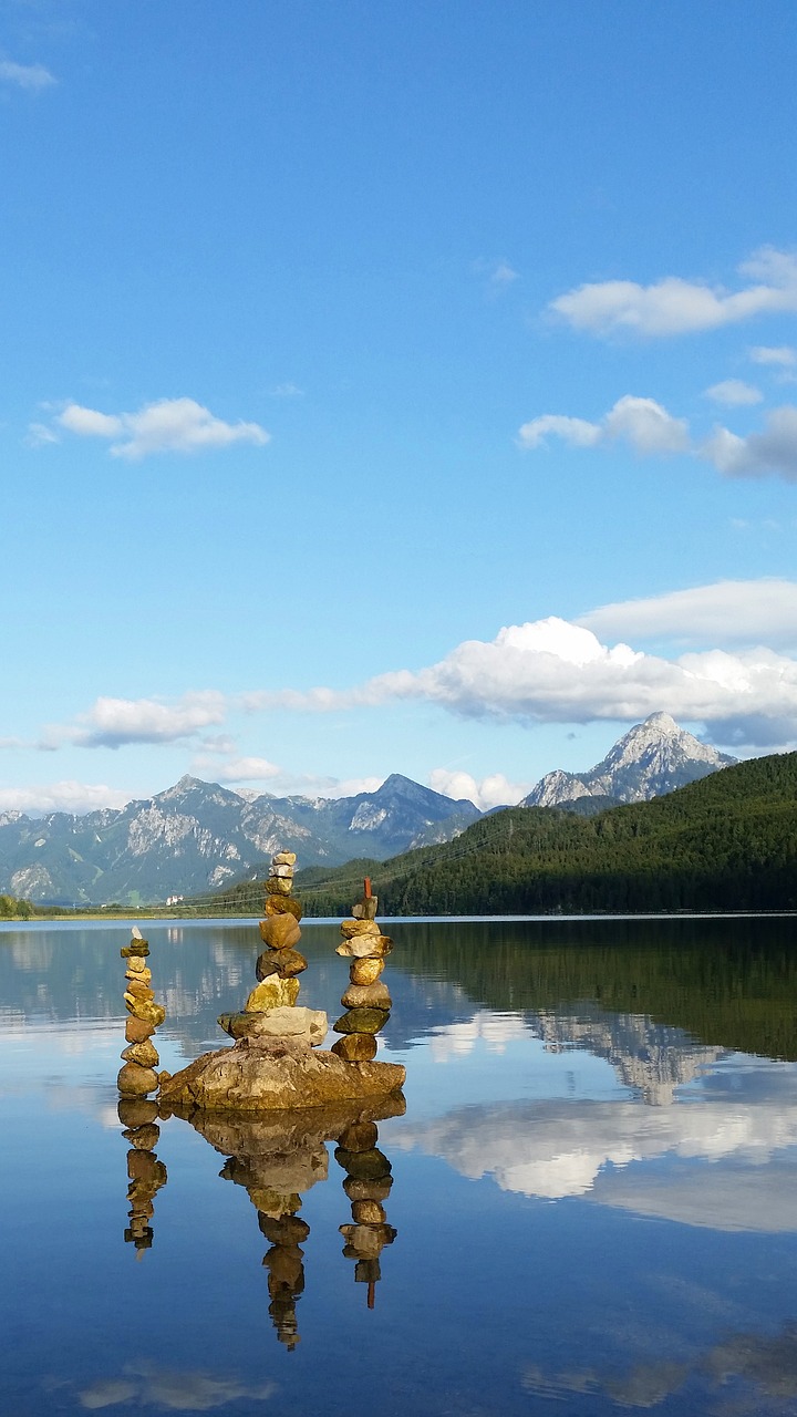 Image - stones stone towers lake mountains