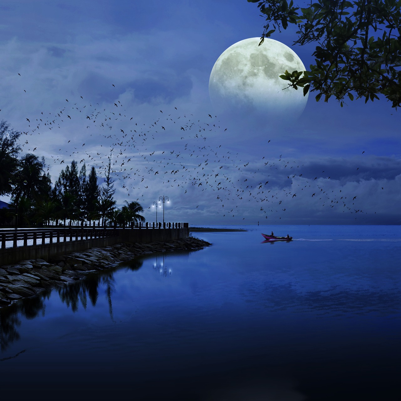Image - moon sea blue ocean nature water