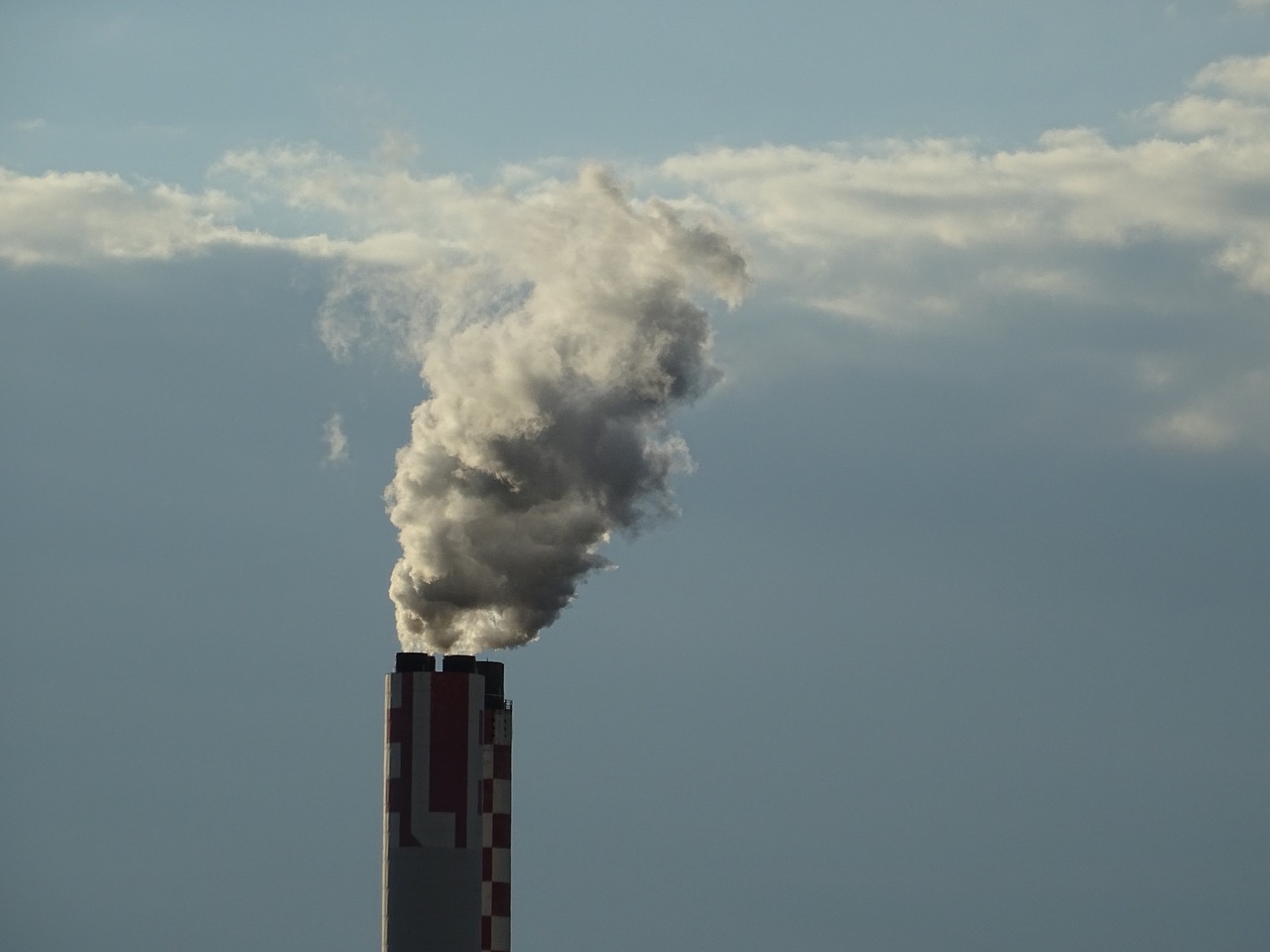 Image - chimney smoke sky clouds industry