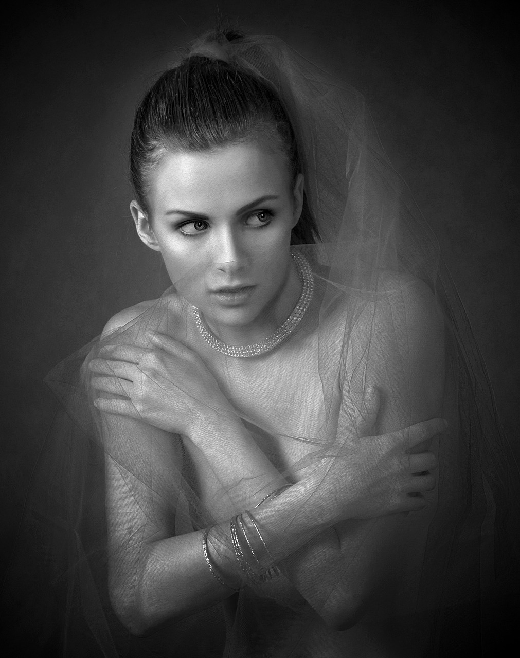Image - girl tulle studio portrait
