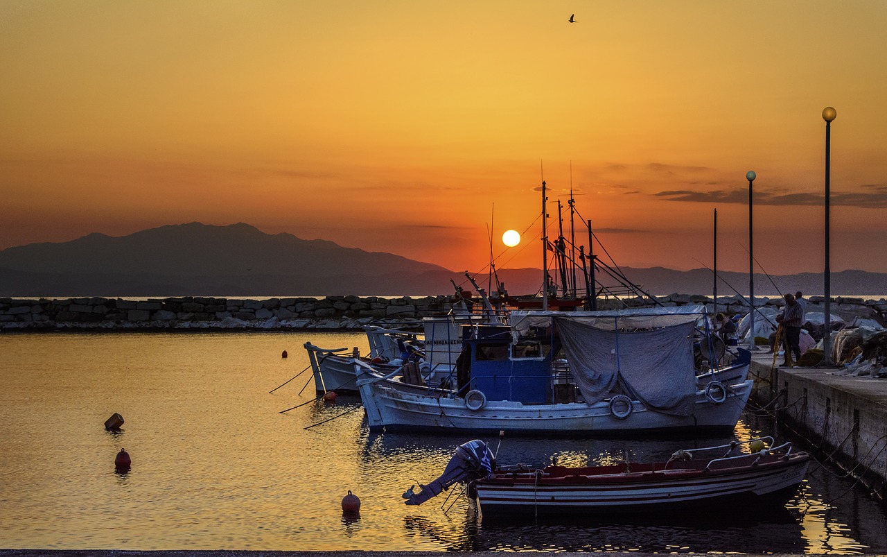 Image - greece thassos sunset boats sea