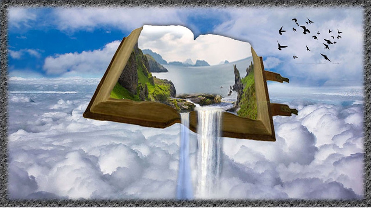 Image - vintage book waterfall