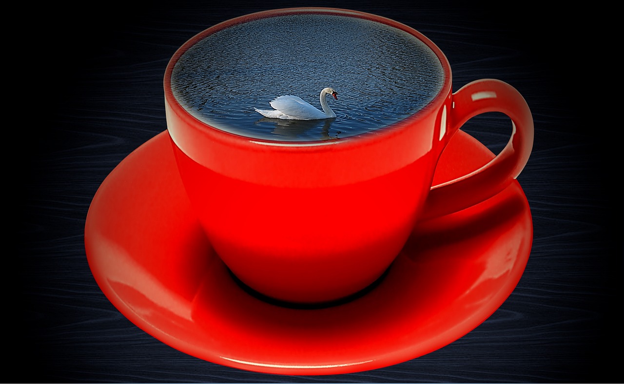Image - coffee cup red swan water wave