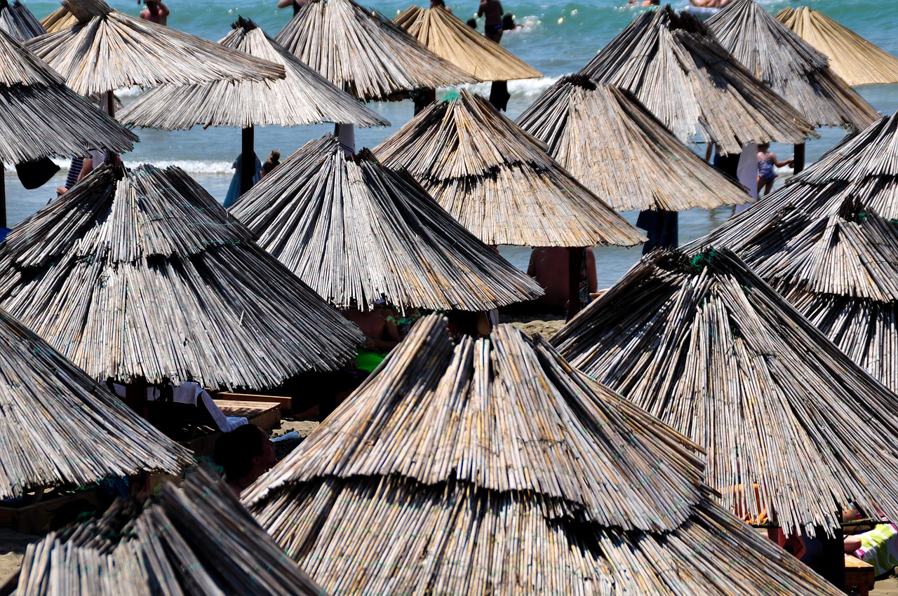Image - parasols straw umbrellas shade tree