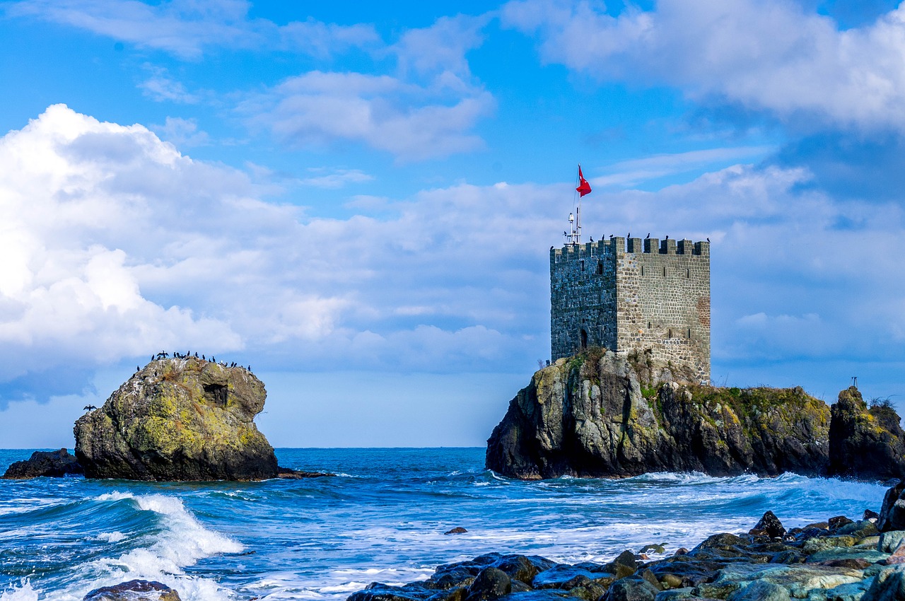 Image - castle girl waves clouds flag