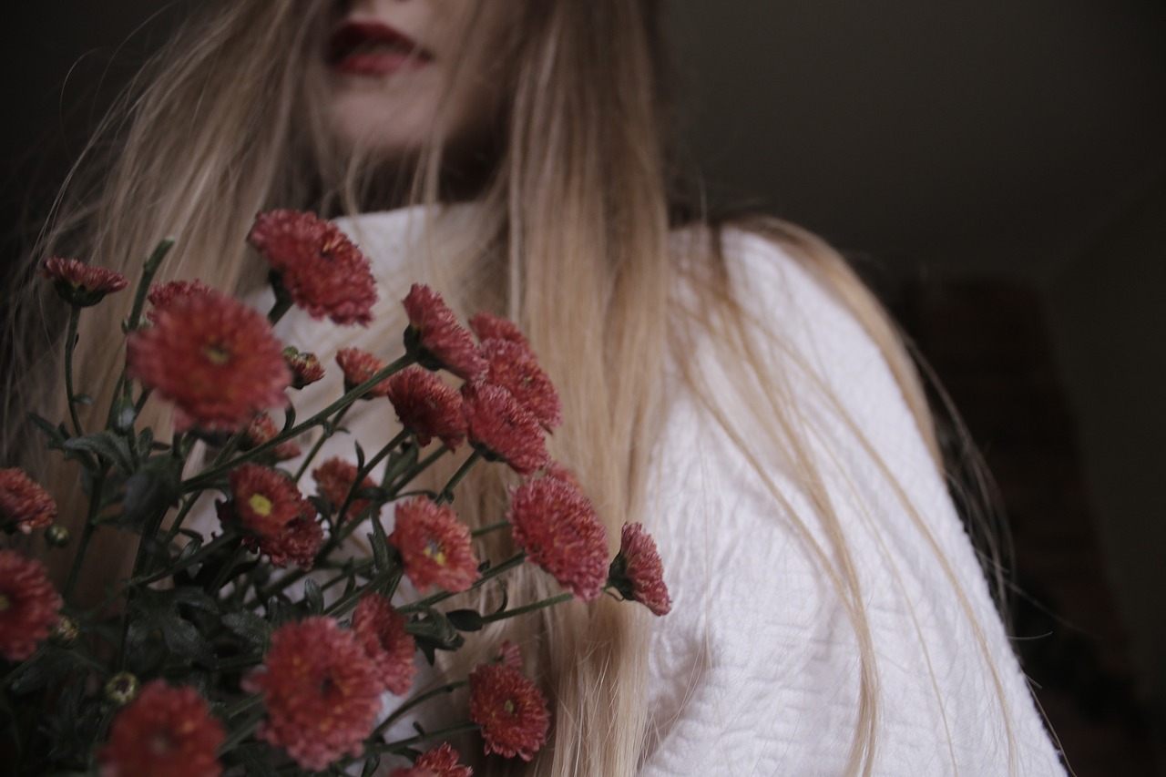 Image - people girl woman hair red petal