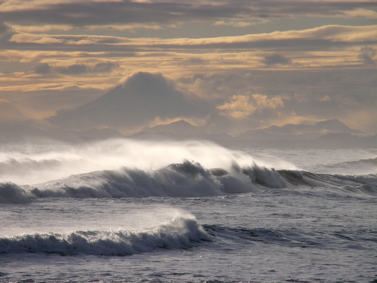 Image - ocean volcano storm mountains wave