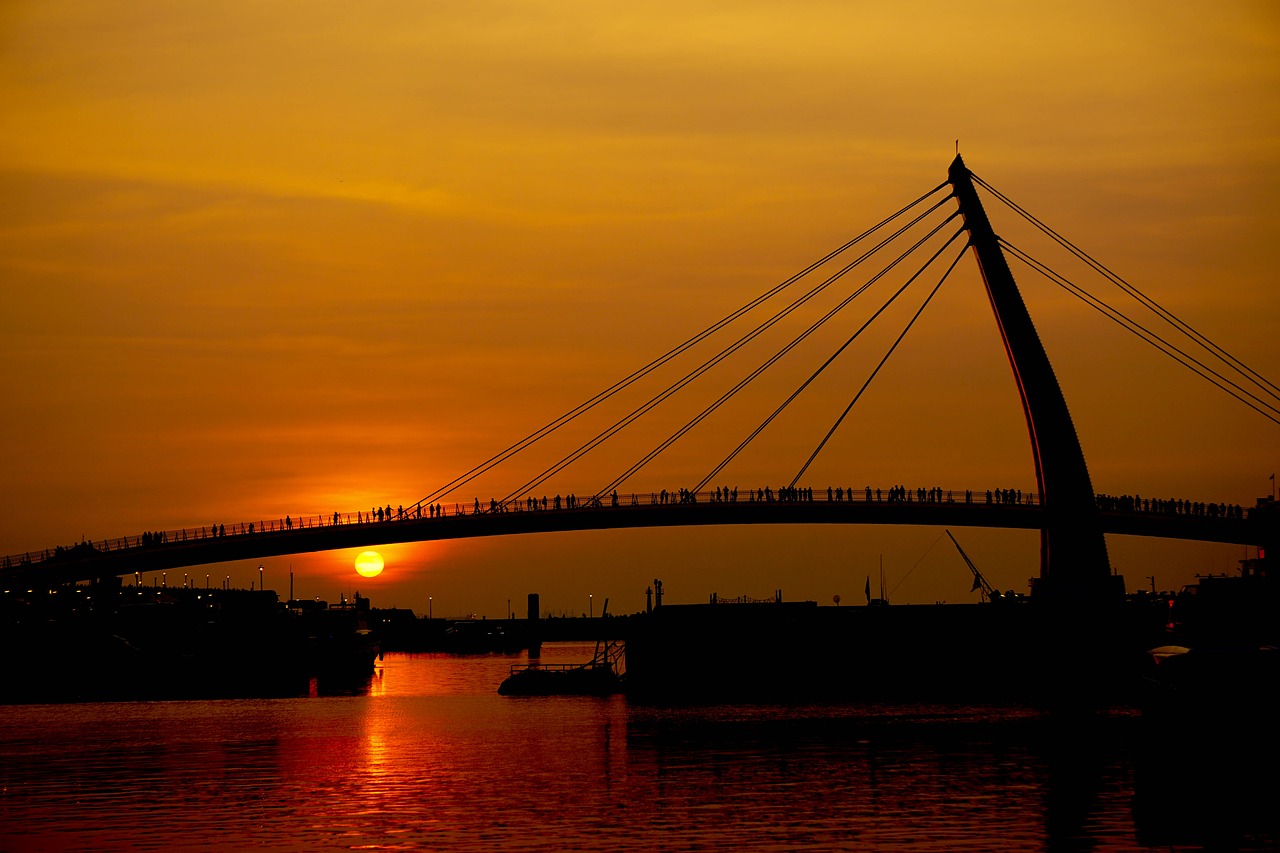 Image - sunset red bridge people orange