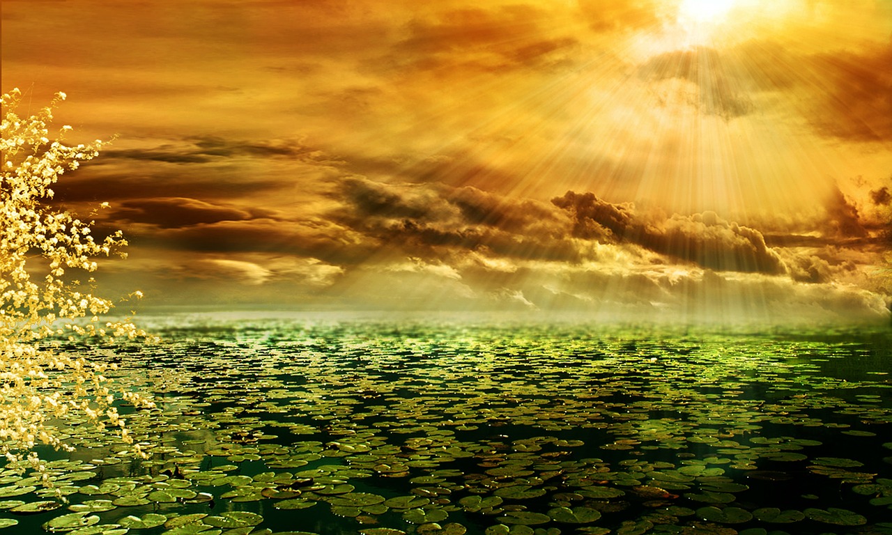 Image - sunbeam afterglow morgenrot pond