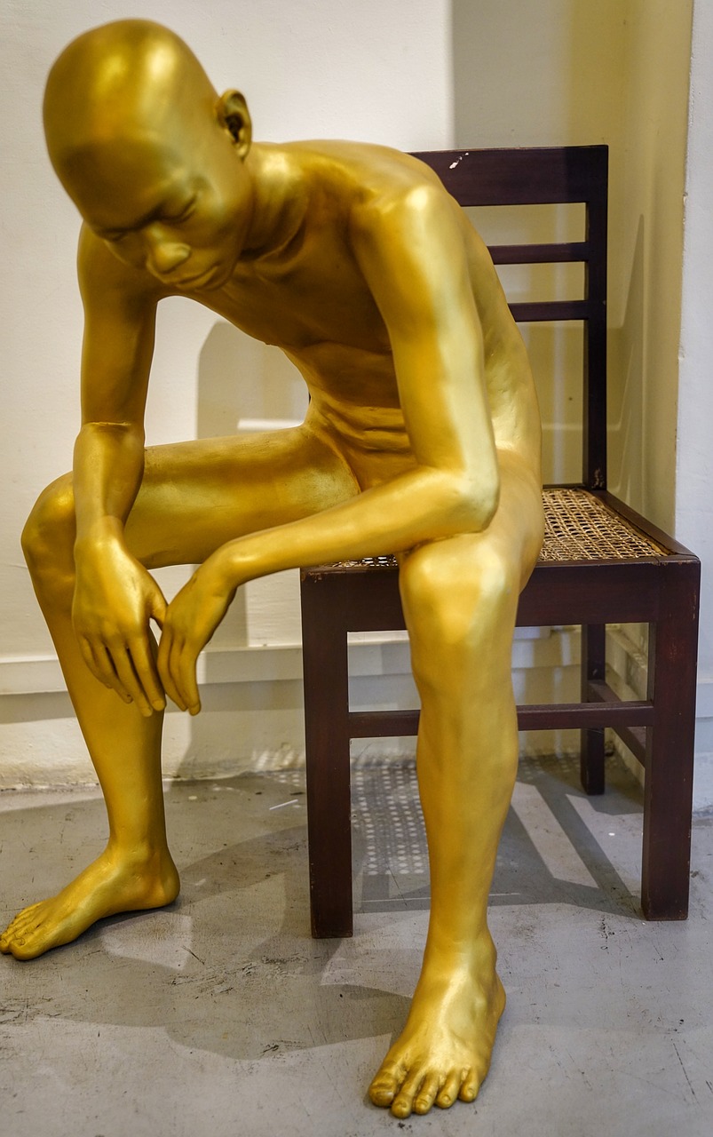 Image - art sculpture seated male man