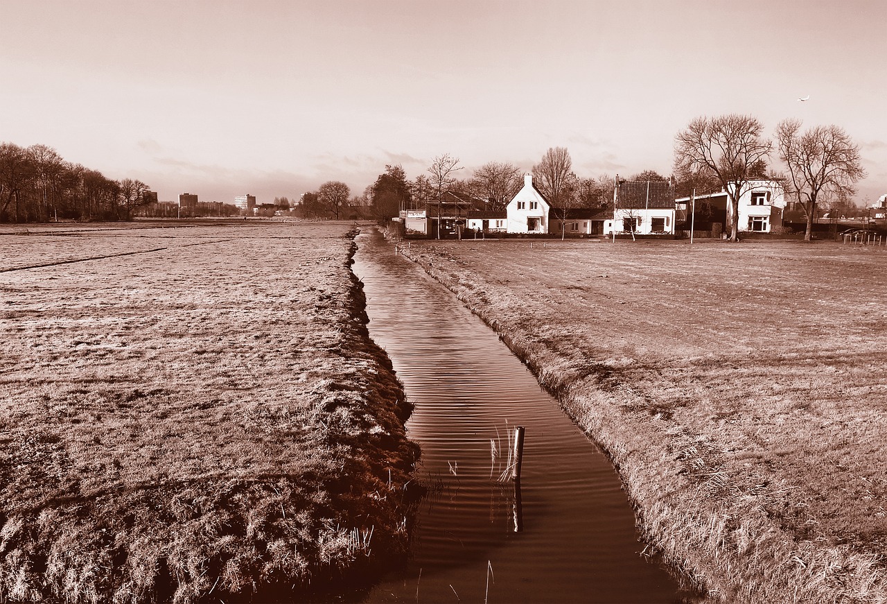 Image - field farmhouse ditch rural