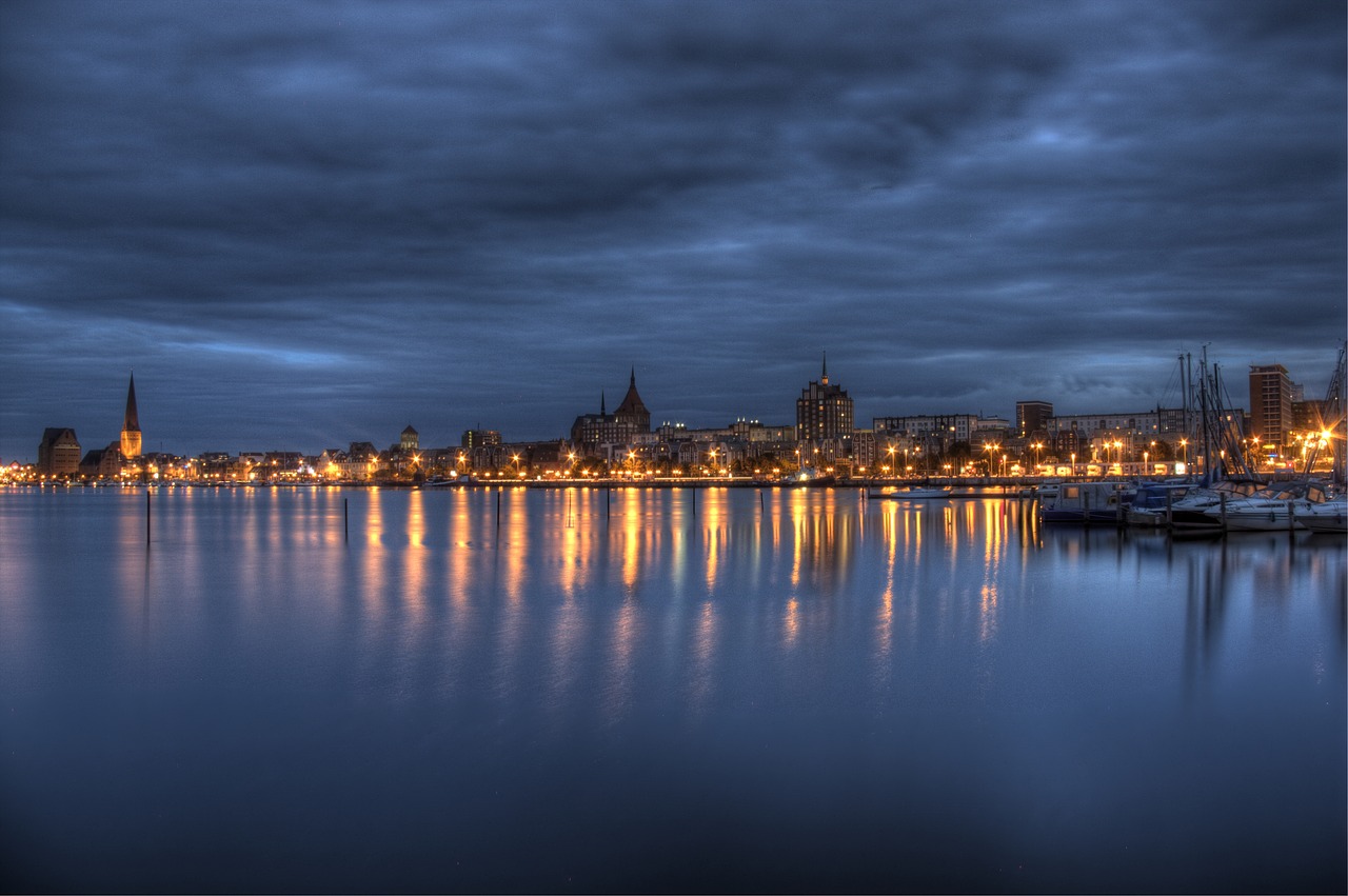 Image - skyline blue hour water rostock