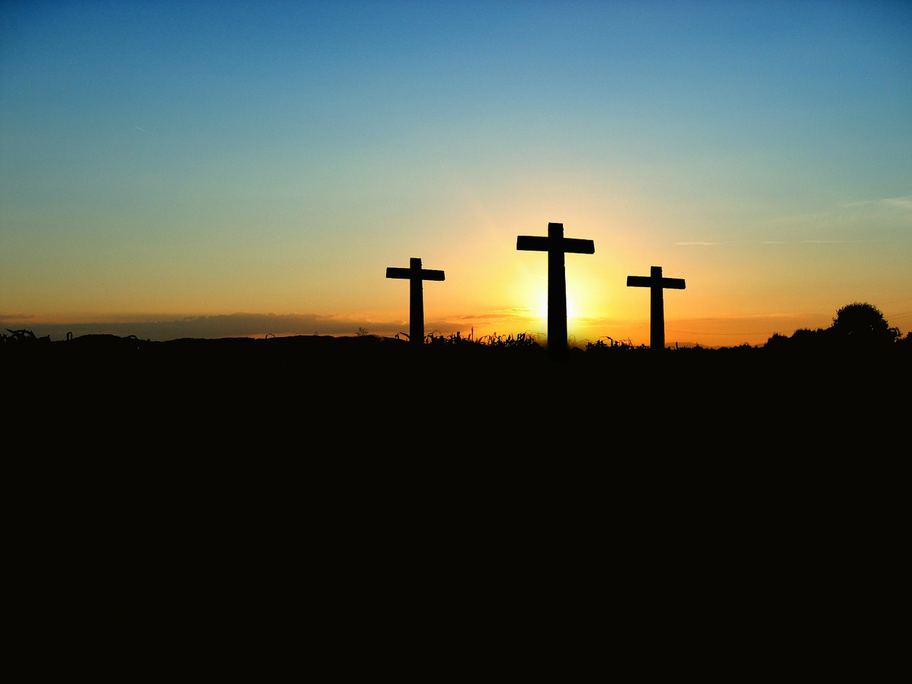 Image - cross sunset sunrise hill sky sun